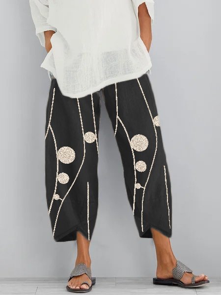 

Printed Pockets Casual Pants, Black, Pants