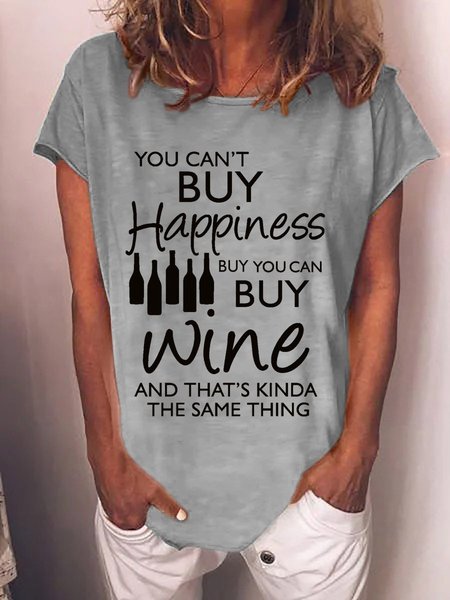 

You Can't Buy Happiness But You Can Buy Wine Graphic Tee, Gray, T-shirts