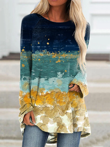 

Stampato Maniche Lunghe Girocollo Casuale Top, Multicolore, T-Shirts