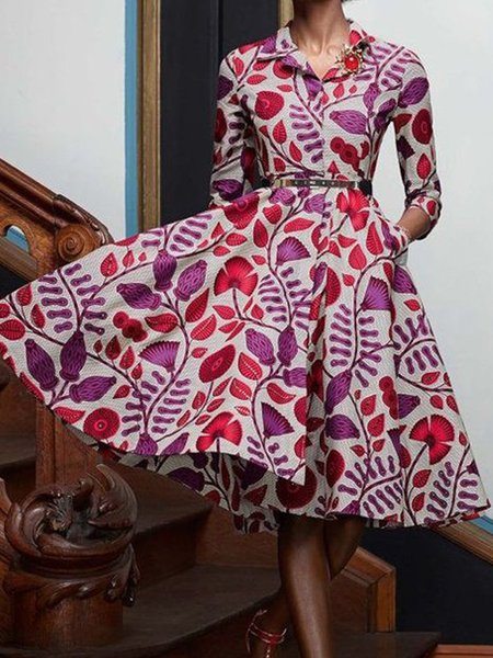 

Floral Long Sleeve Work Midi Dress, As picture, Midi Dresses