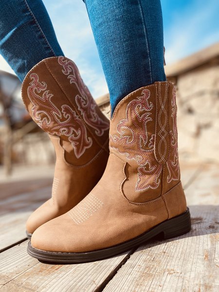 

Ethnic Totem Embroidered Western Cowboy Cowboy Boot, Brown, Boots