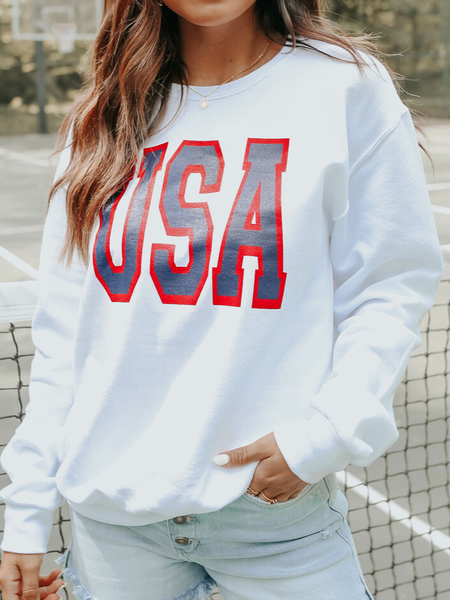 

Long Sleeve Letter Cotton-Blend Sweatshirts, White, Tops