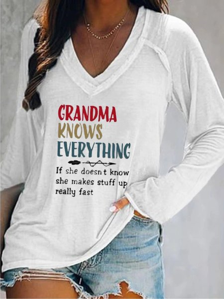 

Maniche Lunghe Scollo a V taglia grande Stampato Top, Bianco, T-Shirts