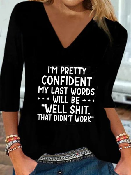 

3/4 Sleeve V Neck Plus Size Printed Tops, Black, Blouses & Shirts