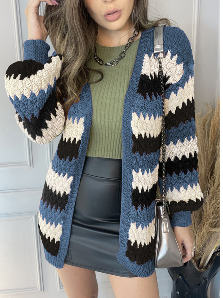

Maniche Lunghe Vintage Giubbotto, Blu, Cardigans