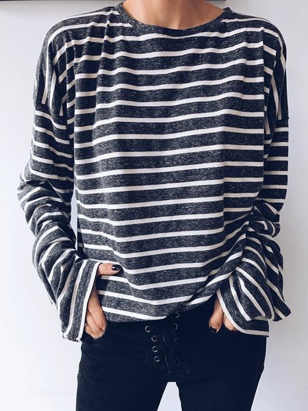 

Gray Stripes Casual Shift Long Sleeve Shirts & Tops, Tops