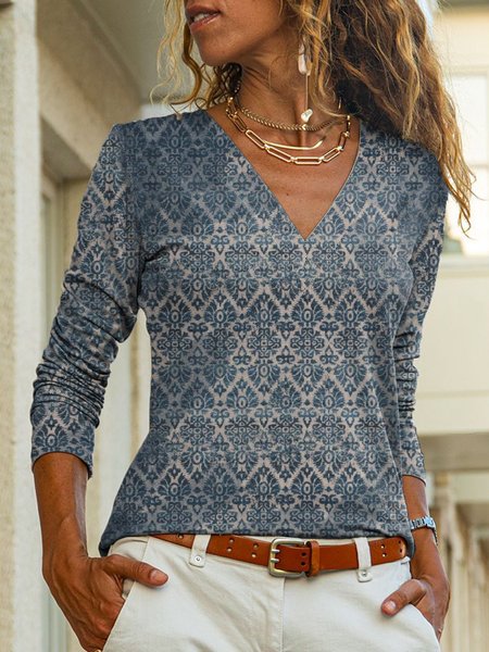 

Casual Long Sleeve Floral-Print Shirts & Tops, Multicolor, T-Shirts