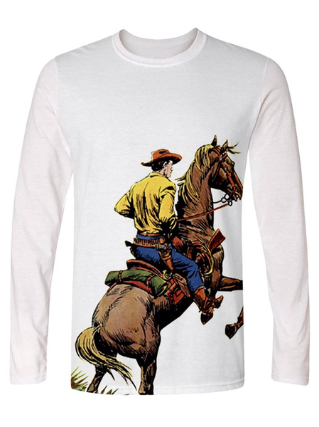 

Printed casual trend men's 3D long-sleeved T-shirt, White, Men's t-shirts