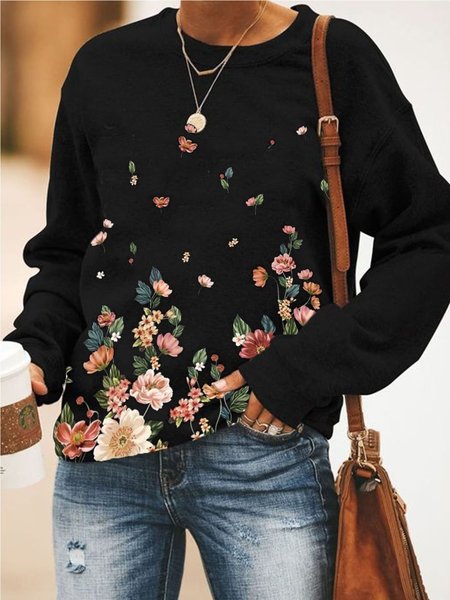 

Casuale Floreale Girocollo Maniche Lunghe Felpa, Nero, Hoodies & Sweatshirts