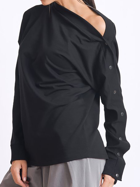 

Tinta Unita Casuale Top, Nero, Blouses & Shirts