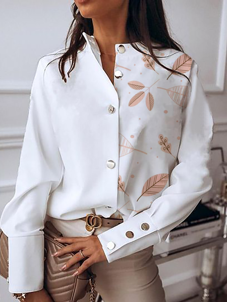 

Plus size Leaves Printed Casual Shirts & Tops, White, Blouses & Shirts
