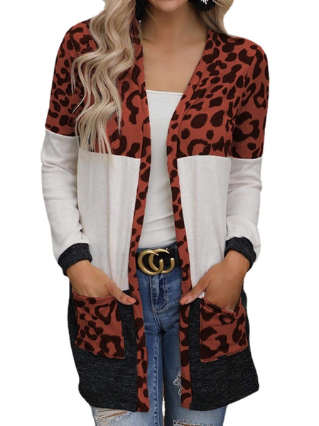 

Casual Leopard Outerwear, Orange, Outerwear