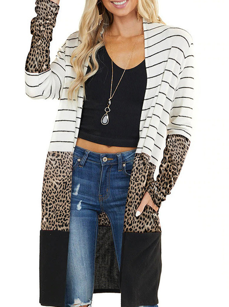 

Giubbotto Dritto Misto Cotone Geometrico Maniche Lunghe, Leopardo, Cardigans