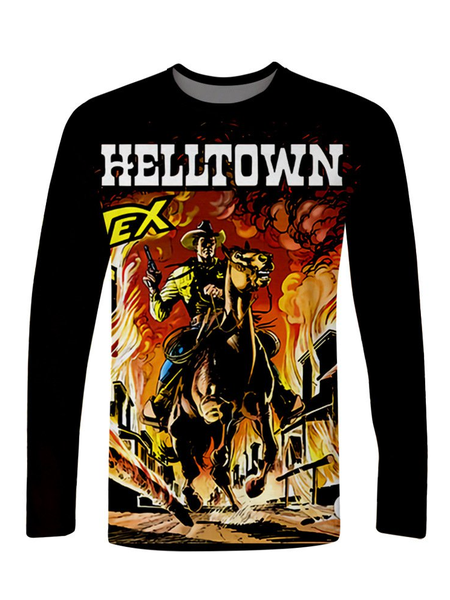 

Printed casual trend men's 3D long-sleeved T-shirt, Black, Men's t-shirts