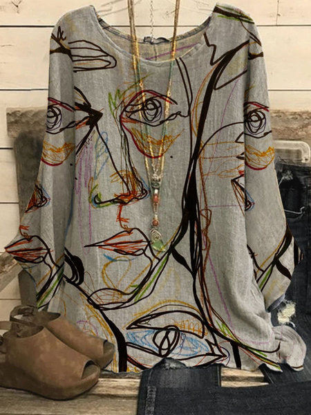 

Printed 3/4 Sleeve Casual Crew Neck Tops, Multicolor, Blouses & Shirts
