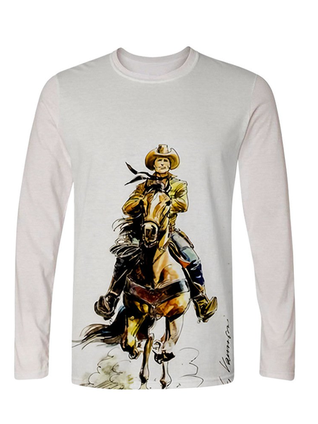 

Printed casual trend men's 3D long-sleeved T-shirt, White, Men's t-shirts