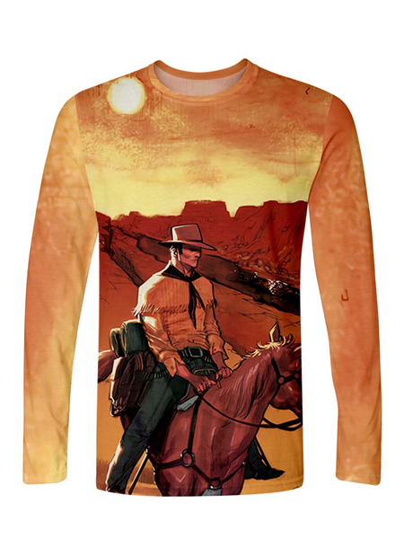 

Printed casual trend men's 3D long-sleeved T-shirt, Brown-gold, Men's t-shirts