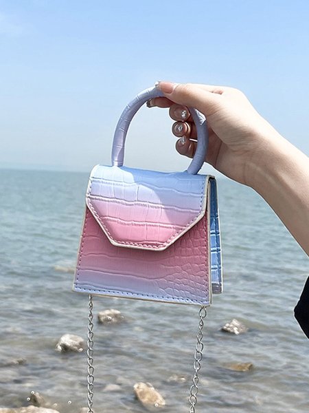 Gradient Crocodile Pattern Gold Chain Mini Bag, Royal blue, Bags