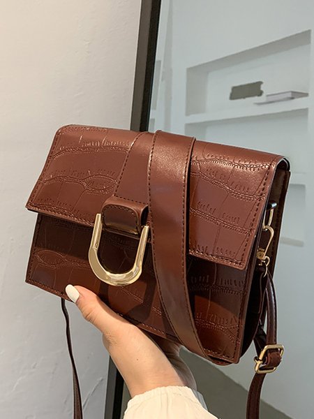 

Golden Horseshoe Buckle Stone Pattern Small Square Bag, Brown, Bags