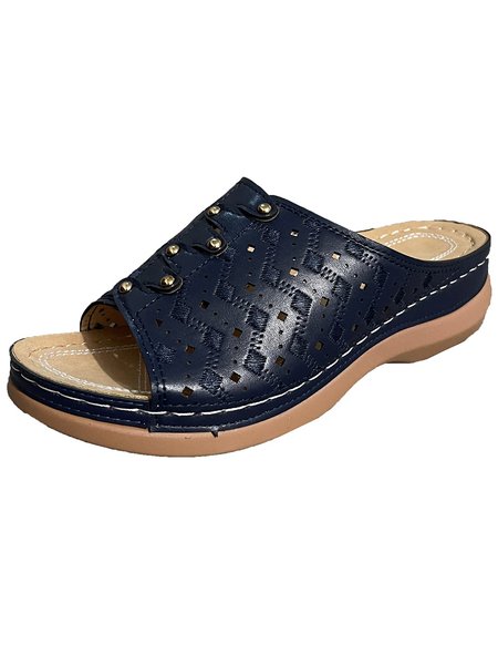 

Rivet Electric Embroidery Hollow Comfortable Slipper, Navyblue, Sandals & Slippers