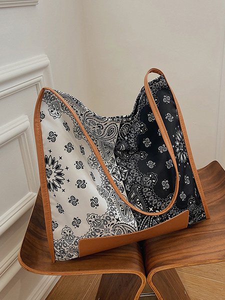 

Black And White Ethnic Pattern Big Shopping Bag, Brown, Bags