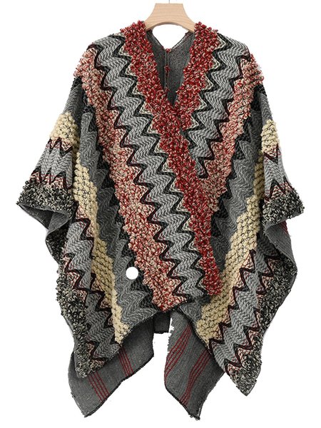 

National Style Bucket Color Knitted Cape Shawl, As picture, Scarves