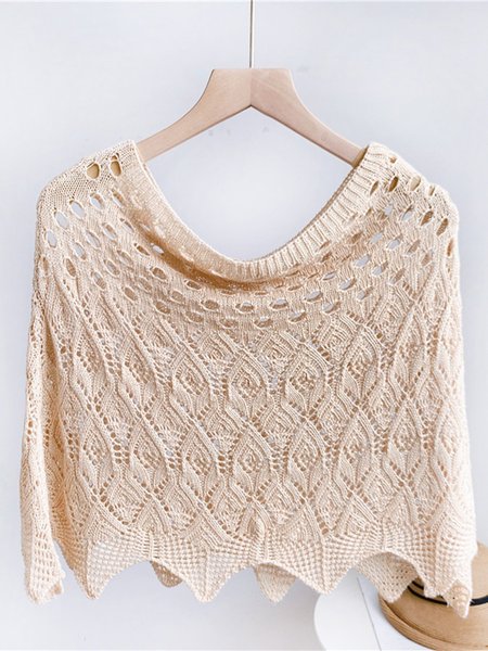 

Knitted Hollow Cape Shawl, Apricot, Scarves