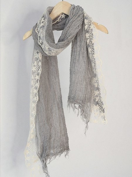 

Linen Lace Embroidered Scarf Shawl, Gray, Women Scarves & Shawls