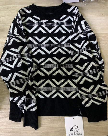 

Geometric Vintage Spring Crew Neck Beach Casual Loose Cotton-Blend Regular Sweater for Women, Black, Sweaters & Cardigans