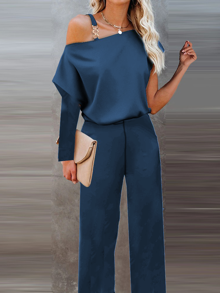 

Casuale Girocollo Pezzi Interi, Blu, Jumpsuits
