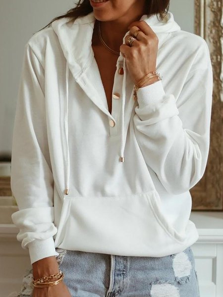 

Casual Long Sleeve Solid White Hoodie Sweatshirt, Hoodies & Sweatshirts