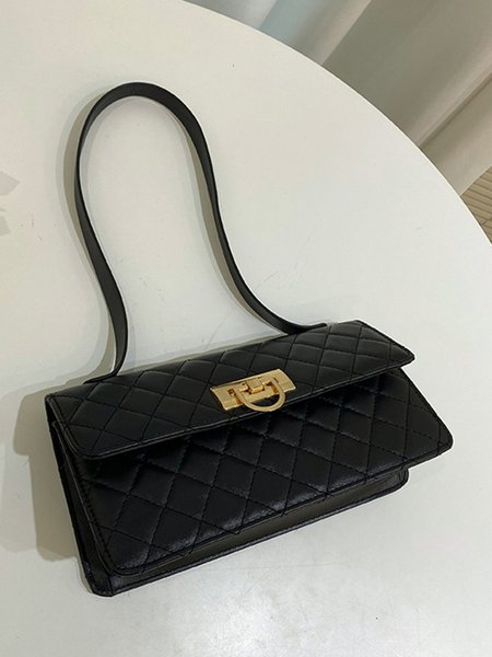 

Golden Lock Diamond Elegant Baguette Bag, Black, Bags