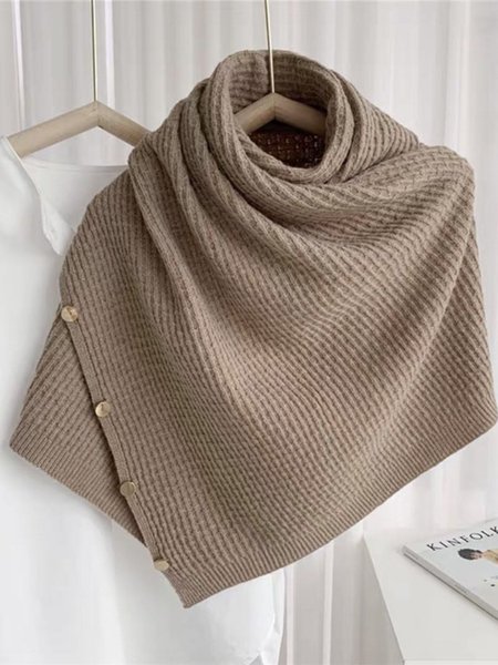 Knitted Cape Shawl With metal Buckle, Camel, Women Scarves & Shawls
