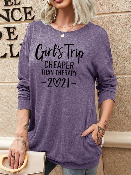 

Girl's Trip Cheaper Than Therapy Women's Shift Cotton-Blend Casual Long Sleeve Sweatshirt, Purple, Hoodies&Sweatshirts