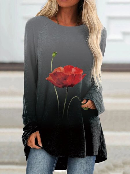 

Nero Floreale Ombre/Tintura a nodi Stampato Casuale Maniche Lunghe Girocollo Dritto Top, Tops