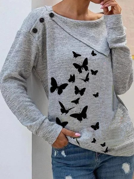 

Casual Cotton-Blend Long Sleeve Shirts & Tops, Gray, Long sleeve tops