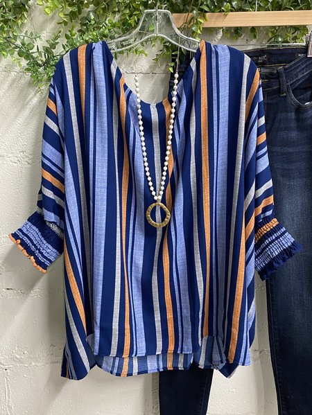 

V Neck 3/4 Sleeve Casual Shirts & Tops, Blue, Blouses
