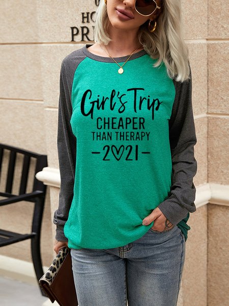 

Girl's Trip Cheaper Than Therapy Women‘s Crew Neck Shift Cotton-Blend Sweatshirt, Green, Hoodies&Sweatshirts