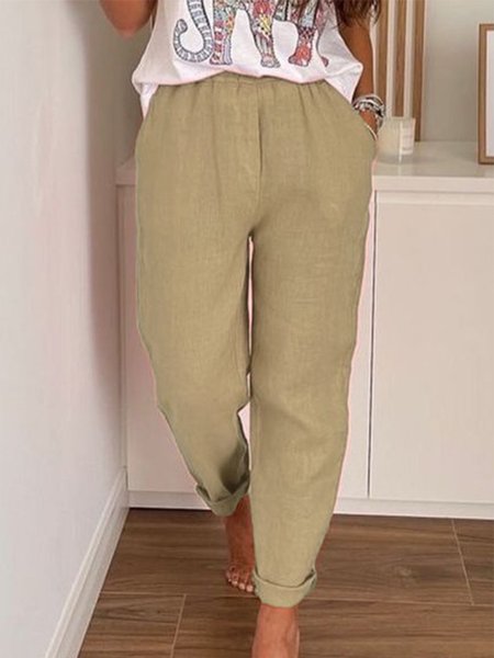 

Casual Plain Pants, Khaki, Pants