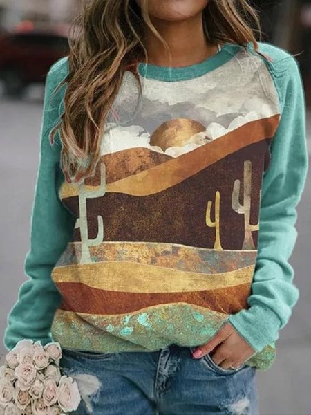 Graffiti Knitted Long Sleeve Sweatshirt, Blue, Hoodies & Sweatshirts