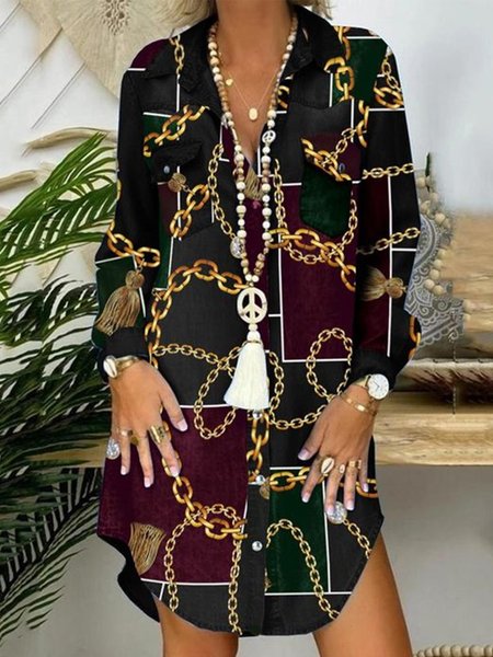 

Stampato Floreale Colletto a Camicia Gonna Casuale, Multicolore, Dresses