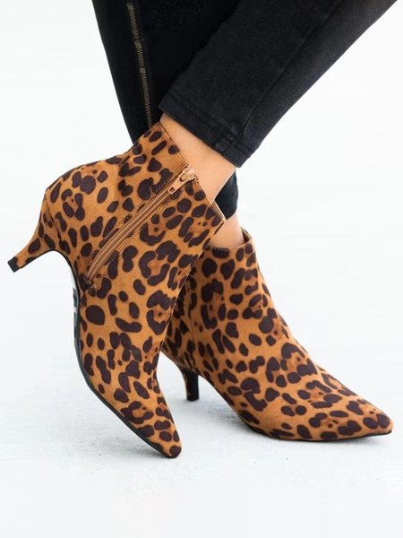 Leopard Snake Print Zipper Pointed Toe Ankle Boots, Boots