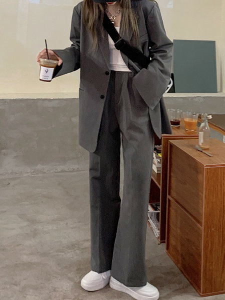 

Casual Solid Blazer, Gray, Blazers