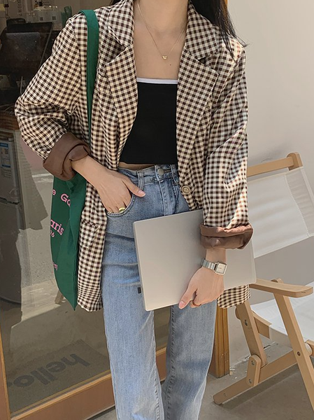

Simple Shift Long Sleeve Blazer, Light coffee, Blazers