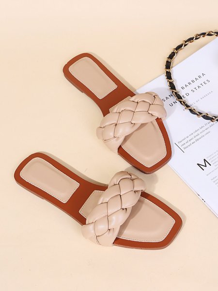 

Twisted Woven Strips Square Slipper, Apricot, Women Shoes>>Women's Shoes>>Women sandals Slippers