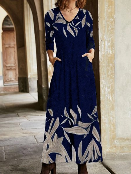 

Long Sleeve Vintage Dresses, Blue, Maxi Dresses