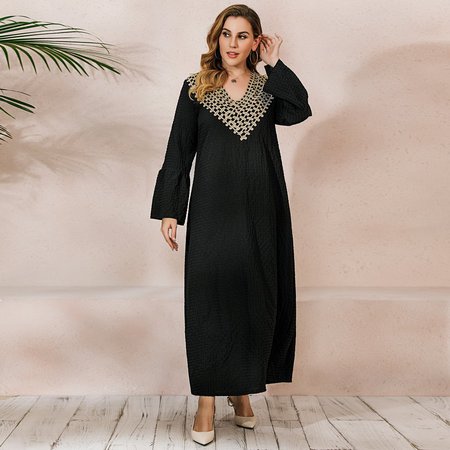 

Long Sleeve Vintage Cotton-Blend Dresses, Black, Casual Dresses