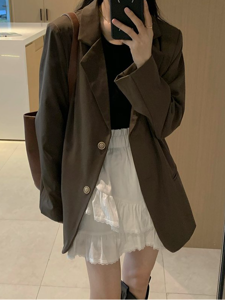 

Simple Lapel Solid Blazer, Cameo brown, Blazers
