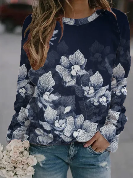 

Stampato Maniche Lunghe Casuale Girocollo Felpa, Blu scuro, Hoodies & Sweatshirts