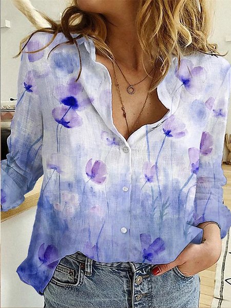 

Floral Casual Shift Long Sleeve Shirts & Tops, As picture, Blouses & Shirts